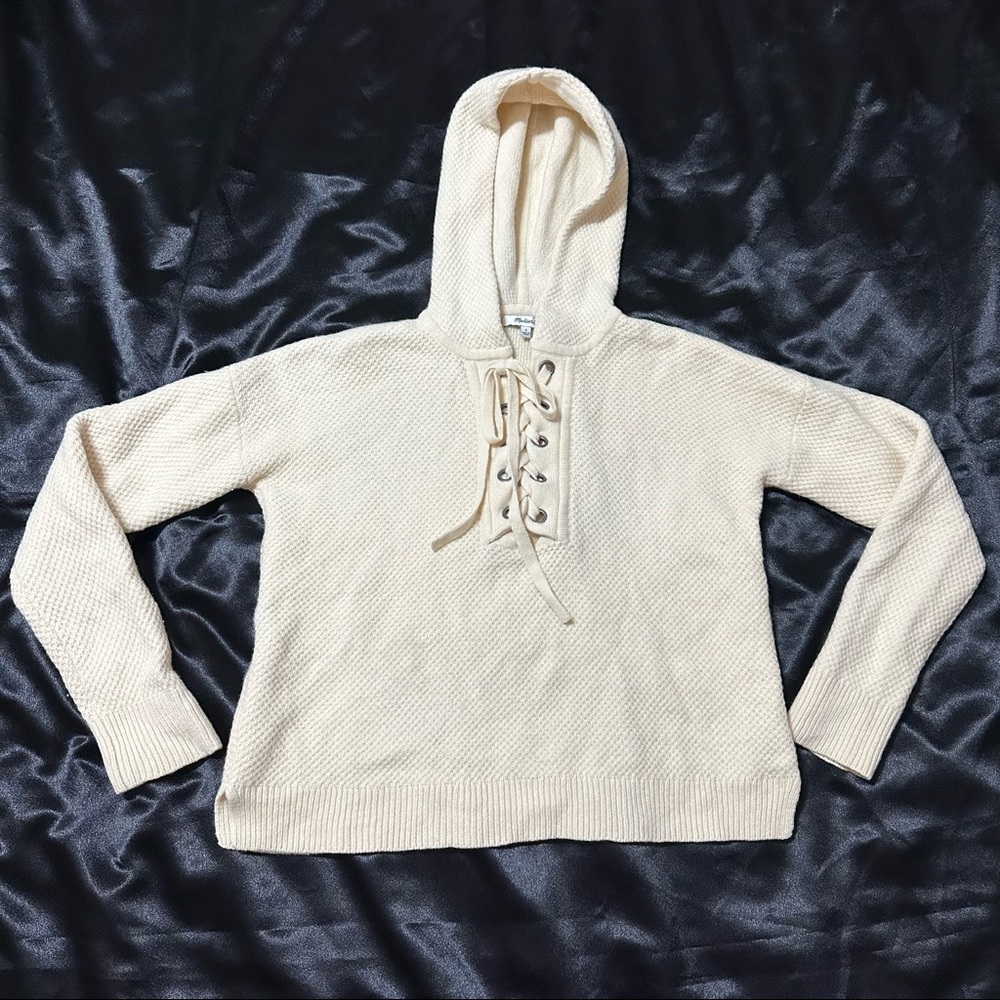 Womens Madewell 100% Merino Wool Jameson Waffle Lace Hoodie size Small